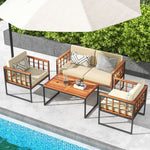  - 4 Pieces Acacia Wood Outdoor Sofa Set for Balcony Porch Backyard Poolside - Outdoor Style Company