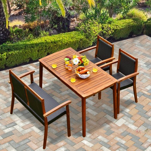  - 4 Pieces Acacia Wood Patio Rattan Dining Furniture Set - Outdoor Style Company