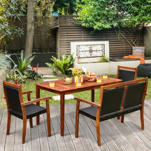  - 4 Pieces Acacia Wood Patio Rattan Dining Furniture Set - Outdoor Style Company