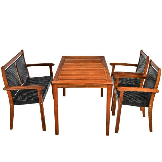  - 4 Pieces Acacia Wood Patio Rattan Dining Furniture Set - Outdoor Style Company