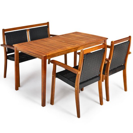  - 4 Pieces Acacia Wood Patio Rattan Dining Furniture Set - Outdoor Style Company