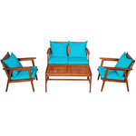  - 4 Pieces Acacia Wood Patio Rattan Furniture Set - Outdoor Style Company