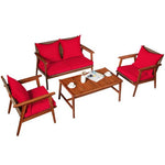  - 4 Pieces Acacia Wood Patio Rattan Furniture Set - Outdoor Style Company