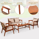  - 4 Pieces Acacia Wood Patio Rattan Furniture Set - Outdoor Style Company