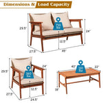  - 4 Pieces Acacia Wood Patio Rattan Furniture Set - Outdoor Style Company