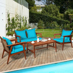  - 4 Pieces Acacia Wood Patio Rattan Furniture Set - Outdoor Style Company