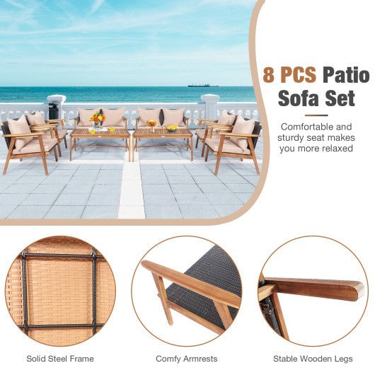  - 4 Pieces Acacia Wood Patio Rattan Furniture Set - Outdoor Style Company