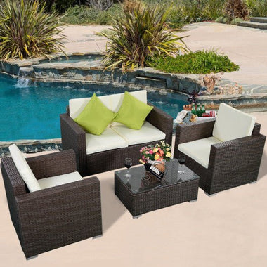  - 4 Pieces Brown Wicker Rattan Sofa Furniture Set Patio Garden Lawn Cushioned Seat - Outdoor Style Company