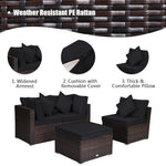  - 4 Pieces Ottoman Garden Patio Rattan Wicker Furniture Set with Cushion - Black - Outdoor Style Company