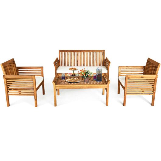  - 4 Pieces Outdoor Acacia Wood Sofa Furniture Set - Outdoor Style Company