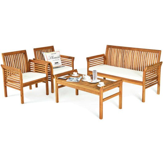  - 4 Pieces Outdoor Acacia Wood Sofa Furniture Set - Outdoor Style Company