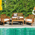  - 4 Pieces Outdoor Acacia Wood Sofa Furniture Set - Outdoor Style Company