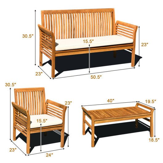  - 4 Pieces Outdoor Acacia Wood Sofa Furniture Set - Outdoor Style Company