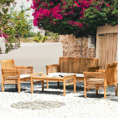  - 4 Pieces Outdoor Acacia Wood Sofa Furniture Set - Outdoor Style Company