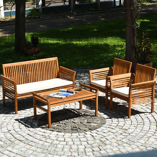  - 4 Pieces Outdoor Acacia Wood Sofa Furniture Set - Outdoor Style Company