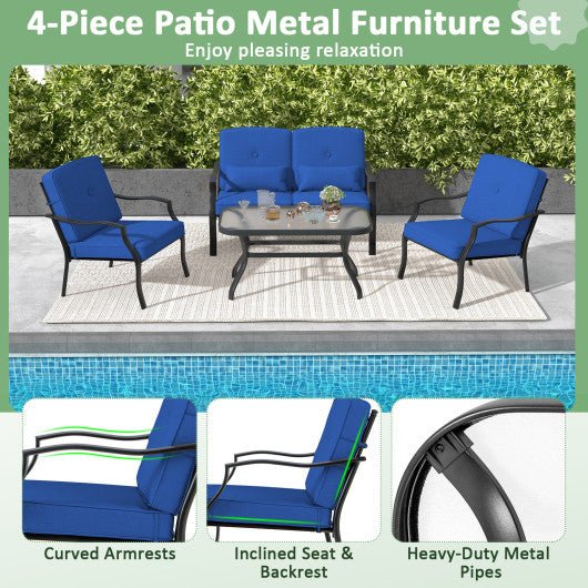  - 4 Pieces Outdoor Conversation Set with Seat Back Cushions and Waist Pillows - Outdoor Style Company