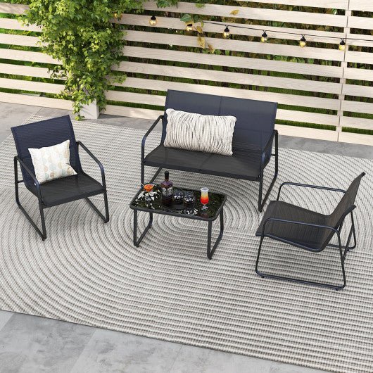  - 4 Pieces Outdoor Conversation Set with Tempered Glass Coffee Table - Outdoor Style Company