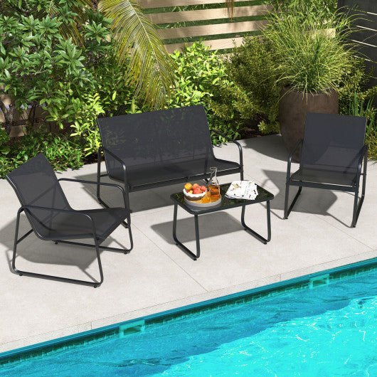  - 4 Pieces Outdoor Conversation Set with Tempered Glass Coffee Table - Outdoor Style Company