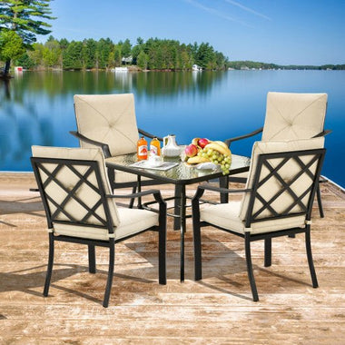  - 4 Pieces Outdoor Dining Set with Removable Cushions and Rustproof Steel Frame - Outdoor Style Company