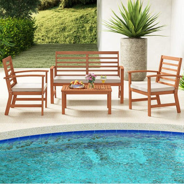  - 4 Pieces Outdoor Furniture Set with Stable Acacia Wood Frame - Outdoor Style Company