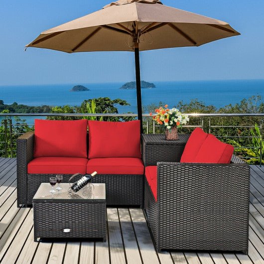  - 4 Pieces Outdoor Patio Rattan Furniture Set with Cushioned Loveseat and Storage Box - Outdoor Style Company