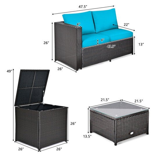  - 4 Pieces Outdoor Patio Rattan Furniture Set with Cushioned Loveseat and Storage Box - Outdoor Style Company