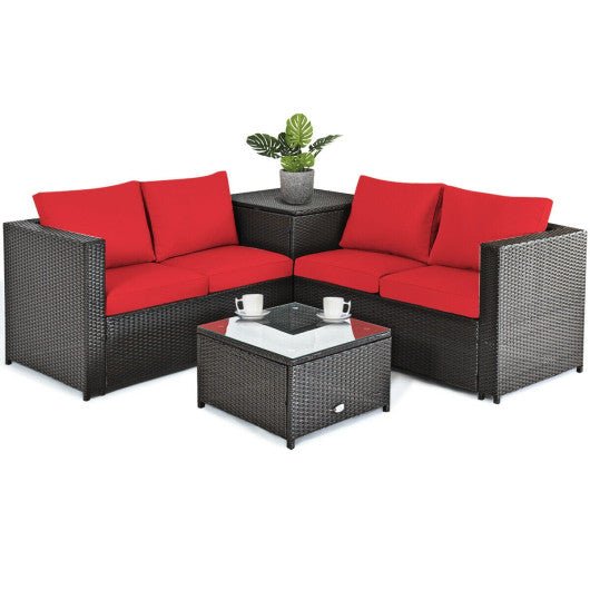  - 4 Pieces Outdoor Patio Rattan Furniture Set with Cushioned Loveseat and Storage Box - Outdoor Style Company