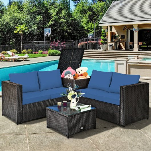  - 4 Pieces Outdoor Patio Rattan Furniture Set with Cushioned Loveseat and Storage Box - Outdoor Style Company