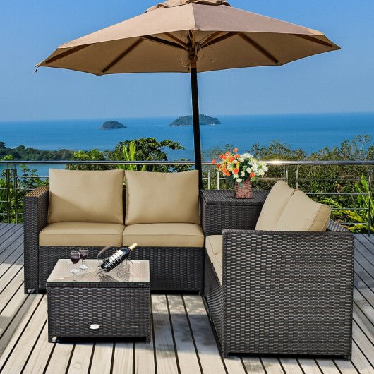  - 4 Pieces Outdoor Patio Rattan Furniture Set with Cushioned Loveseat and Storage Box - Outdoor Style Company