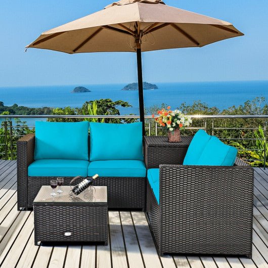  - 4 Pieces Outdoor Patio Rattan Furniture Set with Cushioned Loveseat and Storage Box - Outdoor Style Company