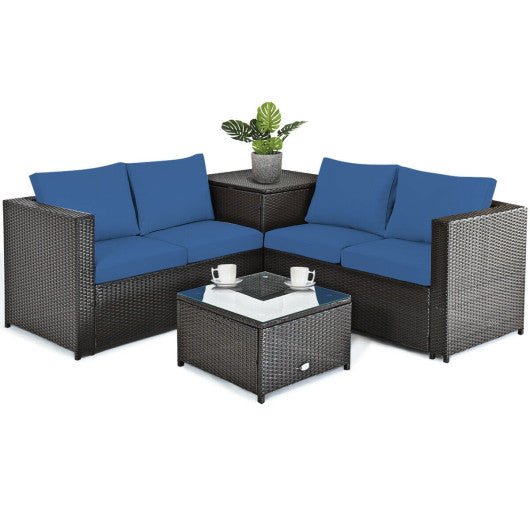  - 4 Pieces Outdoor Patio Rattan Furniture Set with Cushioned Loveseat and Storage Box - Outdoor Style Company