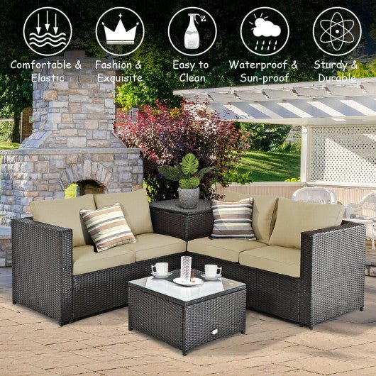  - 4 Pieces Outdoor Patio Rattan Furniture Set with Cushioned Loveseat and Storage Box - Outdoor Style Company