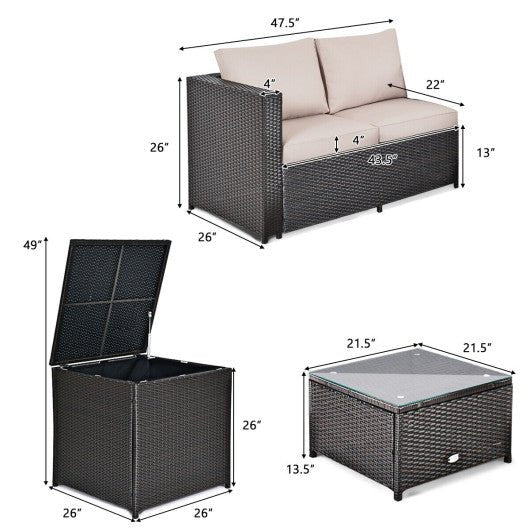  - 4 Pieces Outdoor Patio Rattan Furniture Set with Cushioned Loveseat and Storage Box - Outdoor Style Company