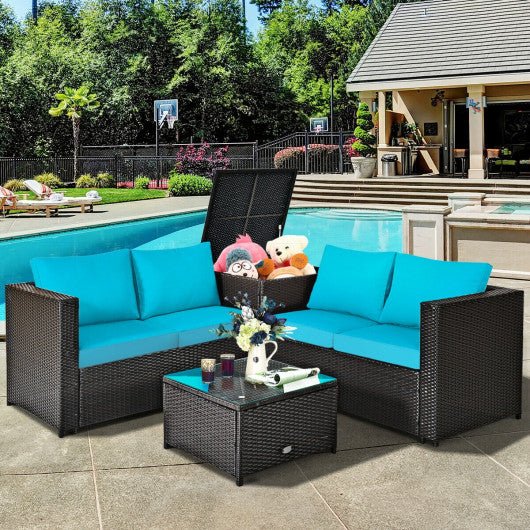  - 4 Pieces Outdoor Patio Rattan Furniture Set with Cushioned Loveseat and Storage Box - Outdoor Style Company