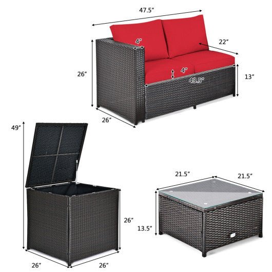  - 4 Pieces Outdoor Patio Rattan Furniture Set with Cushioned Loveseat and Storage Box - Outdoor Style Company