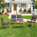  - 4 Pieces Outdoor Patio Rattan Furniture Sofa Set with Acacia Wood Frame - Outdoor Style Company