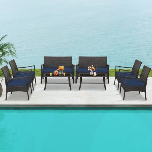  - 4 Pieces Outdoor Rattan Conversation Set with Tempered Glass Coffee Table - Outdoor Style Company