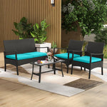  - 4 Pieces Outdoor Rattan Conversation Set with Tempered Glass Coffee Table - Outdoor Style Company