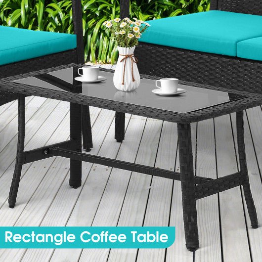  - 4 Pieces Outdoor Rattan Conversation Set with Tempered Glass Coffee Table - Outdoor Style Company