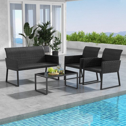  - 4 Pieces Outdoor Wicker Patio Furniture Set with Quick Dry Foam All Weather for Backyard - Outdoor Style Company