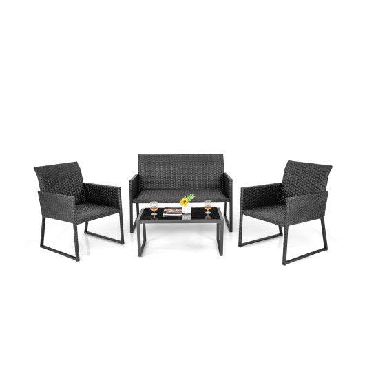  - 4 Pieces Outdoor Wicker Patio Furniture Set with Quick Dry Foam All Weather for Backyard - Outdoor Style Company