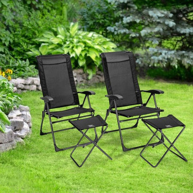  - 4 Pieces Patio Adjustable Back Folding Dining Chair Ottoman Set - Outdoor Style Company