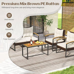  - 4 Pieces Patio Conversation Set with Acacia Wood Armrests and Tabletop and Cushions - Outdoor Style Company