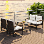  - 4 Pieces Patio Conversation Set with Acacia Wood Armrests and Tabletop and Cushions - Outdoor Style Company