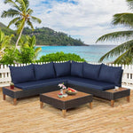  - 4 Pieces Patio Cushioned Rattan Furniture Set with Wooden Side Table - Outdoor Style Company