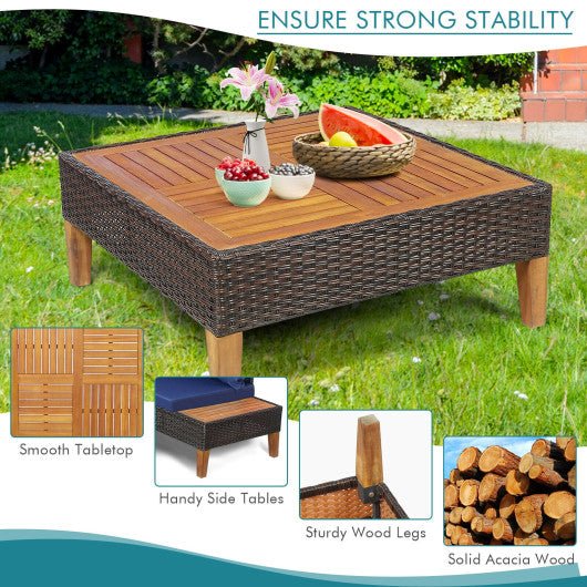  - 4 Pieces Patio Cushioned Rattan Furniture Set with Wooden Side Table - Outdoor Style Company