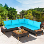  - 4 Pieces Patio Cushioned Rattan Furniture Set with Wooden Side Table - Outdoor Style Company