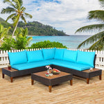  - 4 Pieces Patio Cushioned Rattan Furniture Set with Wooden Side Table - Outdoor Style Company