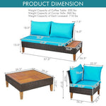  - 4 Pieces Patio Cushioned Rattan Furniture Set with Wooden Side Table - Outdoor Style Company