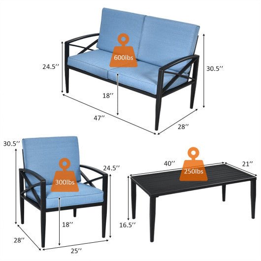  - 4 Pieces Patio Furniture Set Aluminum Frame Cushioned Sofa - Outdoor Style Company